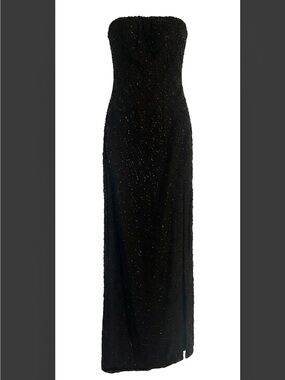 Vintage Scala Silk beaded Elegant Strapless Black Evening Gown XS